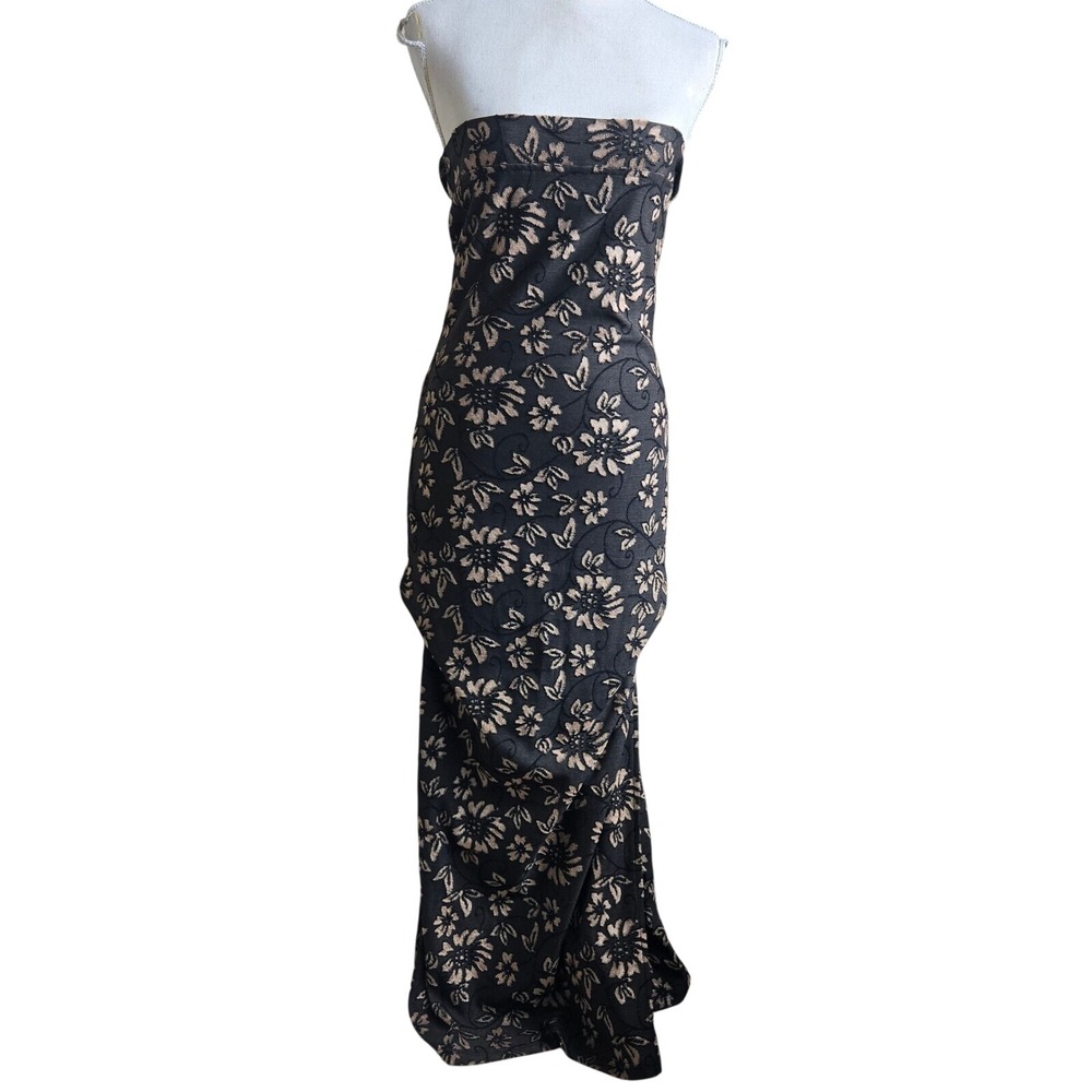 Vtg Y2K Charlotte Russe‎ S Ruched Floral Embroidered Maxi Cinch Strapless Dress